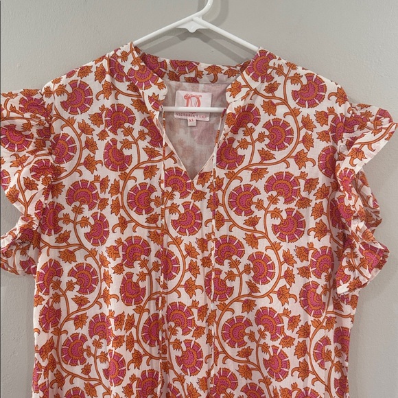 Victoria Dunn Pink Orange Floral flutter sleeve tunic shift dress cottagecore - Picture 2 of 6